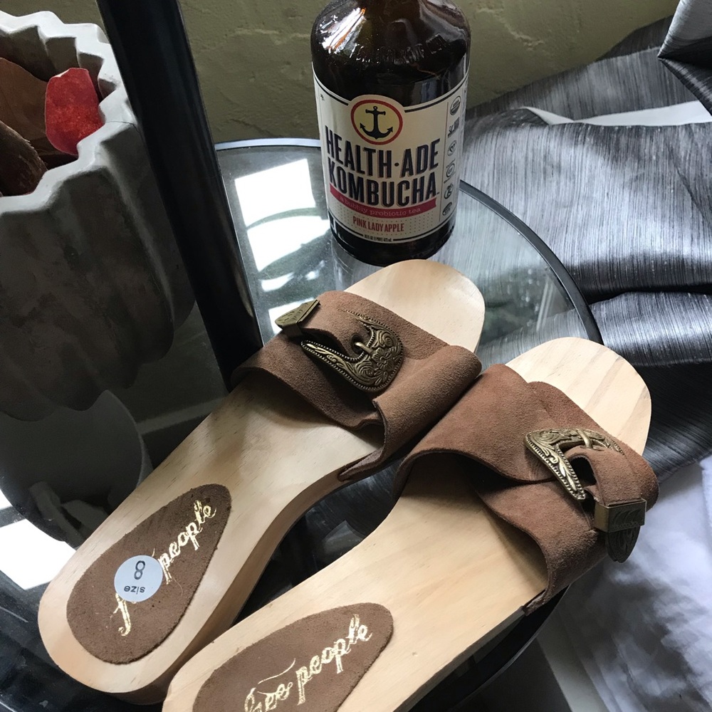 Free people suede buckle wedges